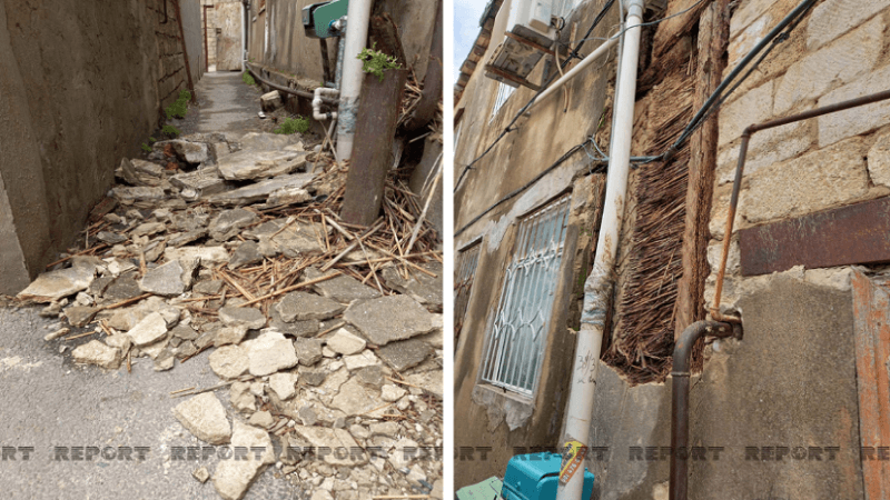Bakıda güclü külək nəticəsində yaşayış binasının bir hissəsi uçdu