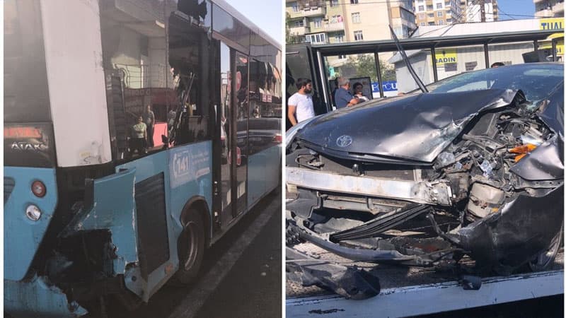 Bakıda avtobus qəzaya düşdü - 5 nəfər xəsarət aldı