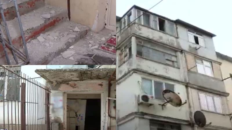 Bakıda beşmərtəbəli binanın daşları tökülür: Təhlükəli vəziyyət yaranıb (VİDEO)