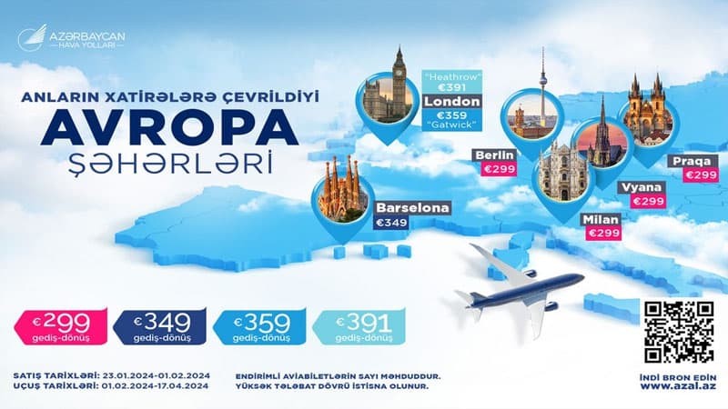 AZAL Avropanın altı şəhəri üzrə aviabiletlərə endirim edir