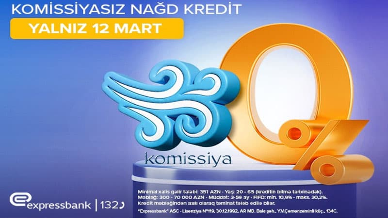 İllik 10.9%-dən KOMİSSİYASIZ kredit