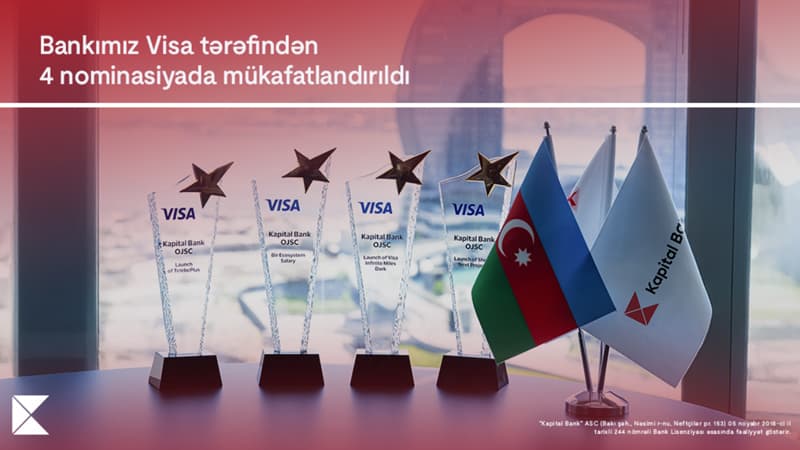 Kapital Bank rəqəmsal ödəmələrdə dünya lideri olan Visa şirkəti tərəfindən 4 mükafata layiq görüldü