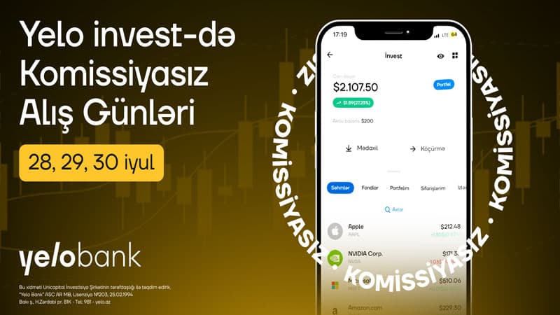 Yelo invest-də "Komissiyasız alış günləri" başladı!