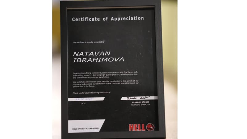 "Hell Energy" "OBA"nı təşəkkürnaməylə təltif etdi (FOTO)