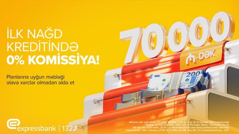 70 000 manatadək kredit - KOMİSSİYASIZ