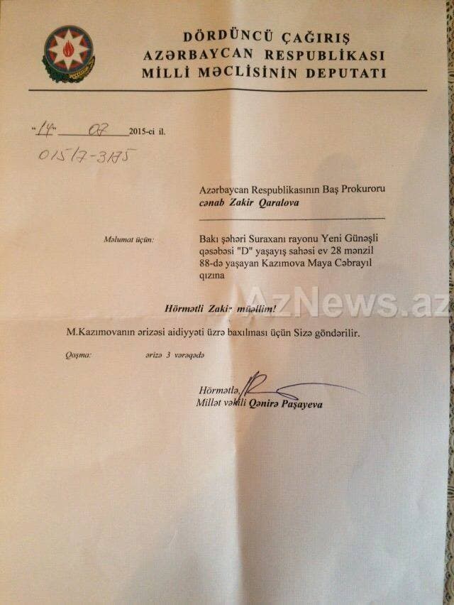 Qənirə Paşayeva baş prokurora müraciət etdi - “Parabank”a görə