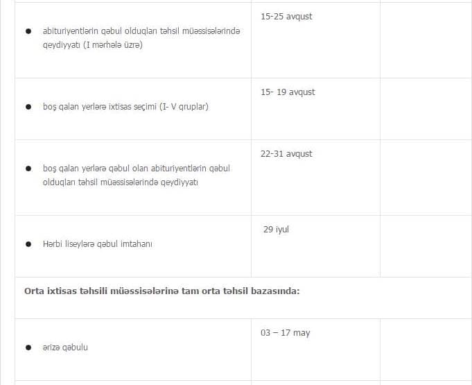 Qəbul imtahanlarının tarixi açıqlandı - CƏDVƏL