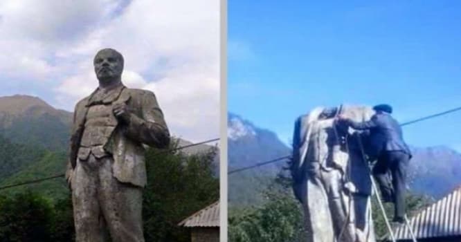 Azərbaycanda Leninin son heykəlini də yıxdılar - FOTO