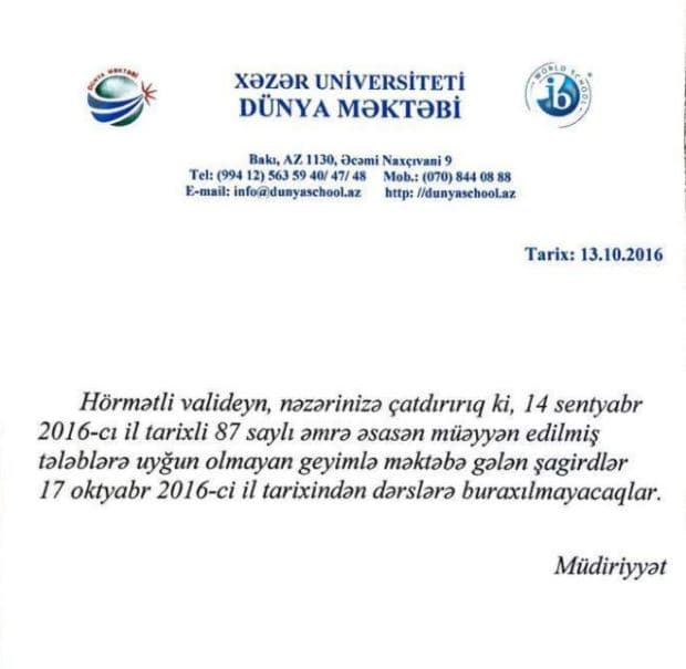 Azərbaycanın məşhur məktəbində hicab qalmaqalı: Başlarını açsınlar, yoxsa…