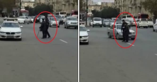 Bakıda yol polisindən hər kəsi duyğulandıracaq addım - VİDEO