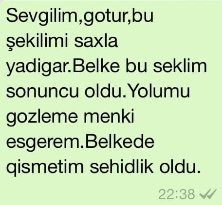 Şəhidimizin cibindən sevgilisinə yazdığı şeir çıxdı - FOTO