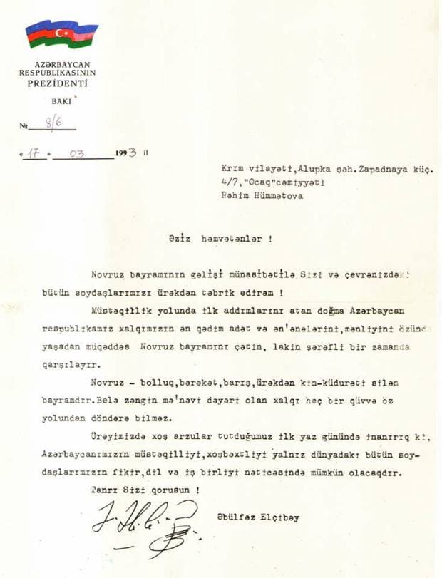 Elçibəyin Krım azərbaycanlılarına ünvanladığı məktub üzə çıxdı - FOTO