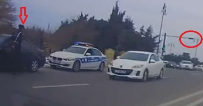 Yol polisinin və kameranın qarşısında qayda pozdular - VİDEO