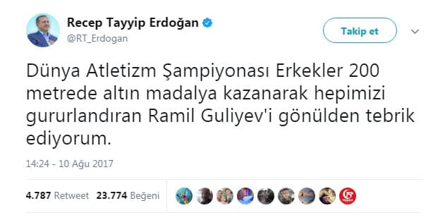 Ərdoğan Londonda tarix yazan azərbaycanlıdan yazdı