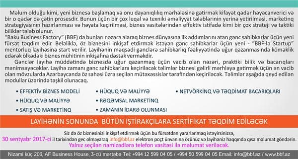 “Baku Business Factory” yeni mentorluq layihəsinə start verib