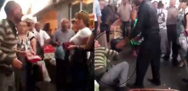 Bakıda qadın kişini bir zərbə ilə yerə sərdi (VİDEO)