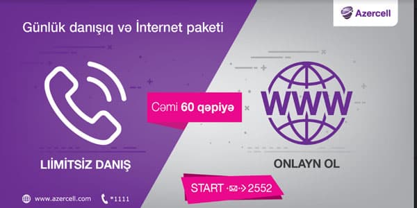 Azercell-dən bölgələr üçün günlük limitsiz danışıq və internet bir təklifdə (R)