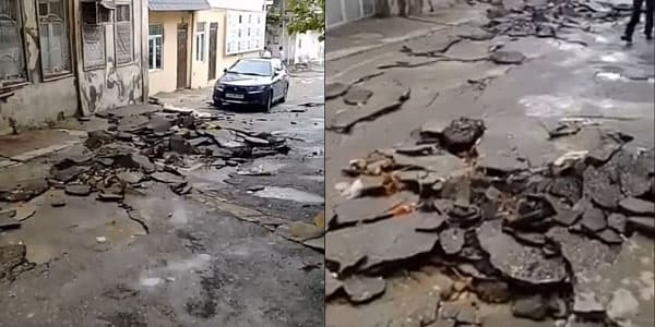Güclü yağışdan sonra "Kubinka"da yol örtüyü sıradan çıxdı (VİDEO)