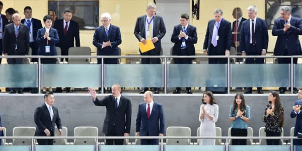 İlham Əliyev və Putin cüdo yarışlarını izləyib (FOTOLAR)