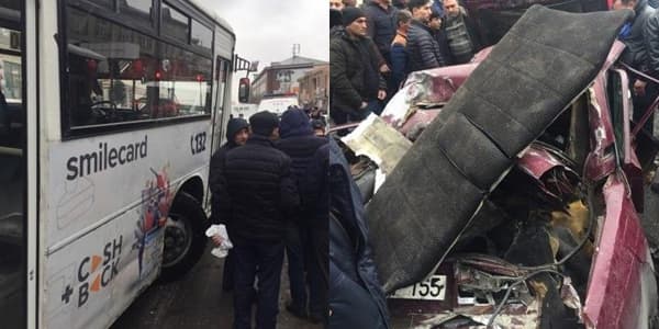 Bakıda sərnişin avtobusu dəhşətli qəza törətdi (FOTOLAR)