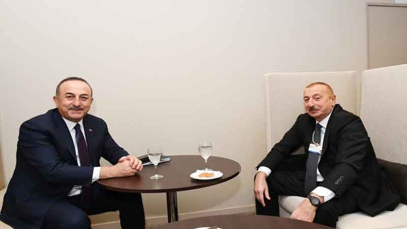 Prezident İlham Əliyev Davosda Türkiyənin Xarici İşlər naziri ilə görüşüb