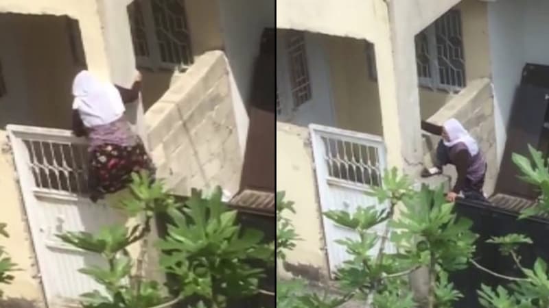 Karantin rejimi 75 yaşlı qadını divara dırmaşdırdı (VİDEO)