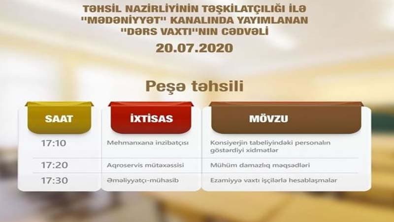 "Dərs vaxtı"nın peşə təhsili ilə bağlı sabaha olan cədvəli açıqlandı (FOTO)