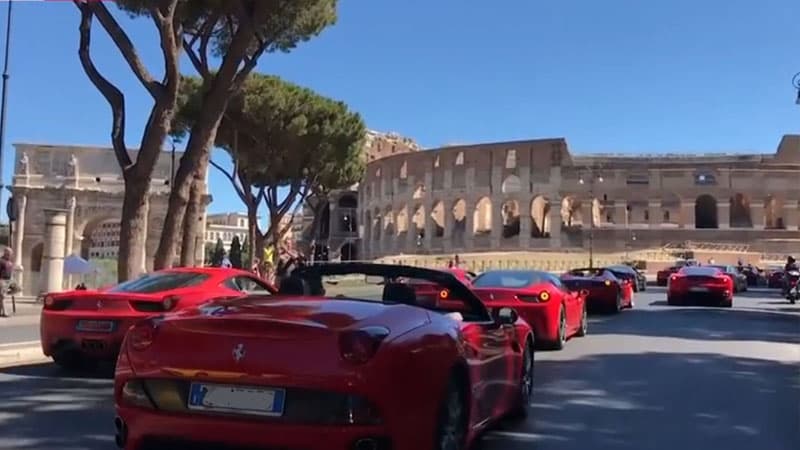 Qırmızı ferrarilər Roma küçələrində yürüş keçirdi (VİDEO)