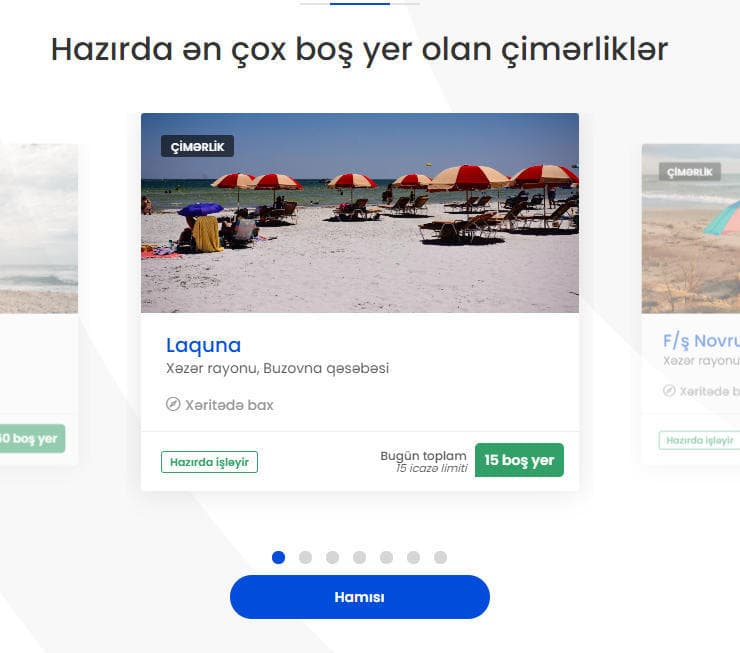 Çimərliklərdə yerlərin bronlaşdırılması üçün onlayn-sistem fəaliyyətə başladı (FOTOLAR)
