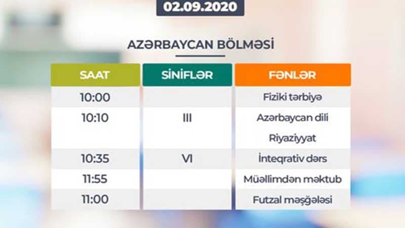 “Dərs vaxtı”nın sabaha olan cədvəli