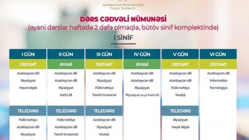 Yeni dərs ili üçün cədvəl nümunələri Açıqlandı (FOTO)