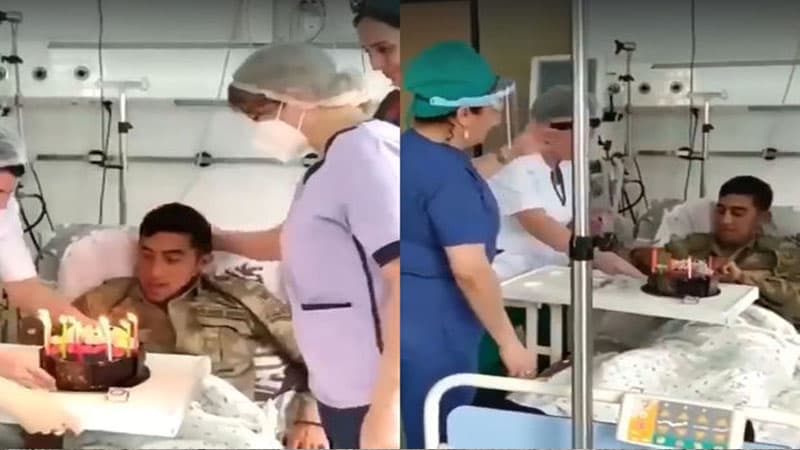 Tibb işçilərindən yaralı əsgərimizə sürpriz (VİDEO)