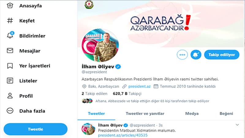 "Twitter"də qeydiyyatdan keçən hər bir azərbaycanlı Prezidenti izləyir