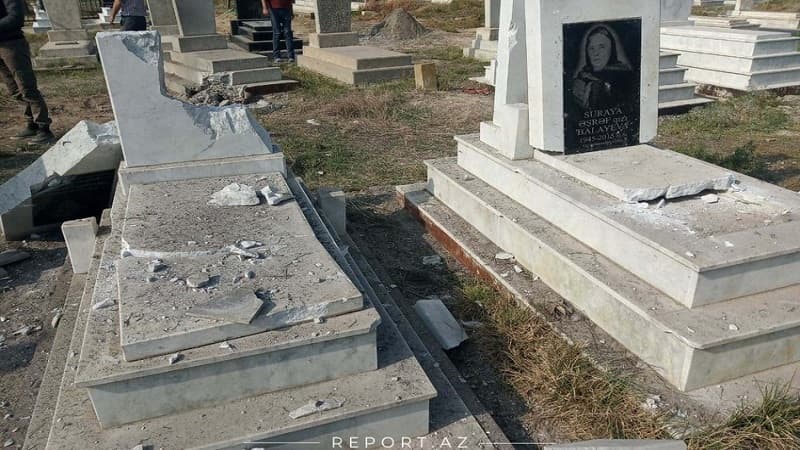 Ermənilər Ağcabədiyə raket atdı, qəbiristanlıq dağıldı (FOTO)