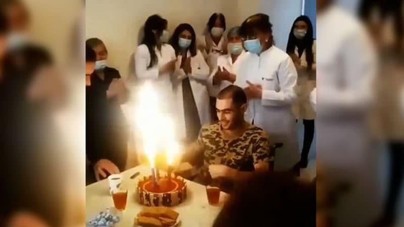 Qarabağ qazisinin doğum gününü xəstəxanada qeyd etdilər (VİDEO)