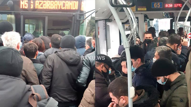 “20 Yanvar” metrosu qarşısında sərnişinlərin avtobusa minmə sınağı (VİDEO)