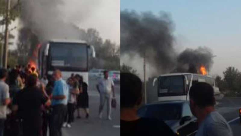 Bakıdan Mingəçevirə gedən sərnişin avtobusu yandı (FOTO)