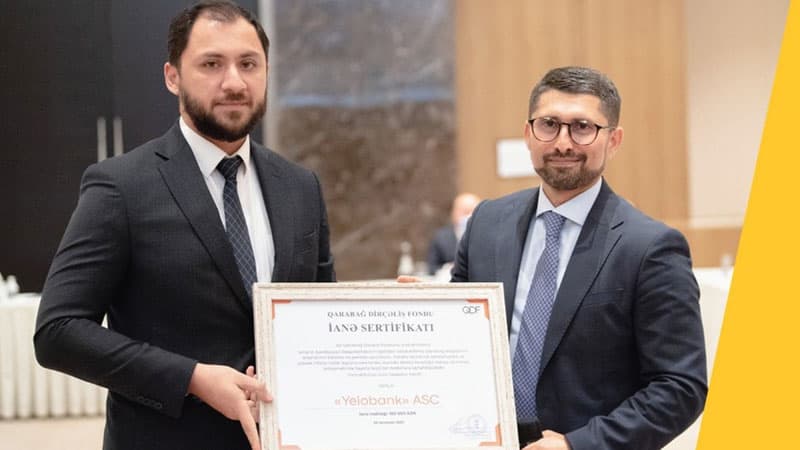 "Yelo Bank" Qarabağ Dirçəliş Fondunun Sertifikatı ilə təltif olundu