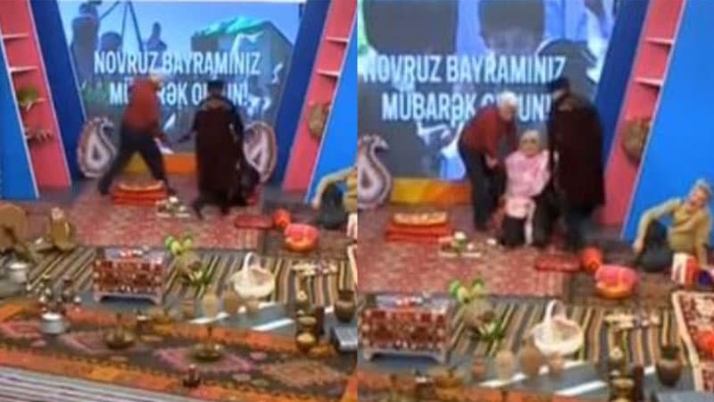 Əməkdar artist efirdə yıxıldı (VİDEO)
